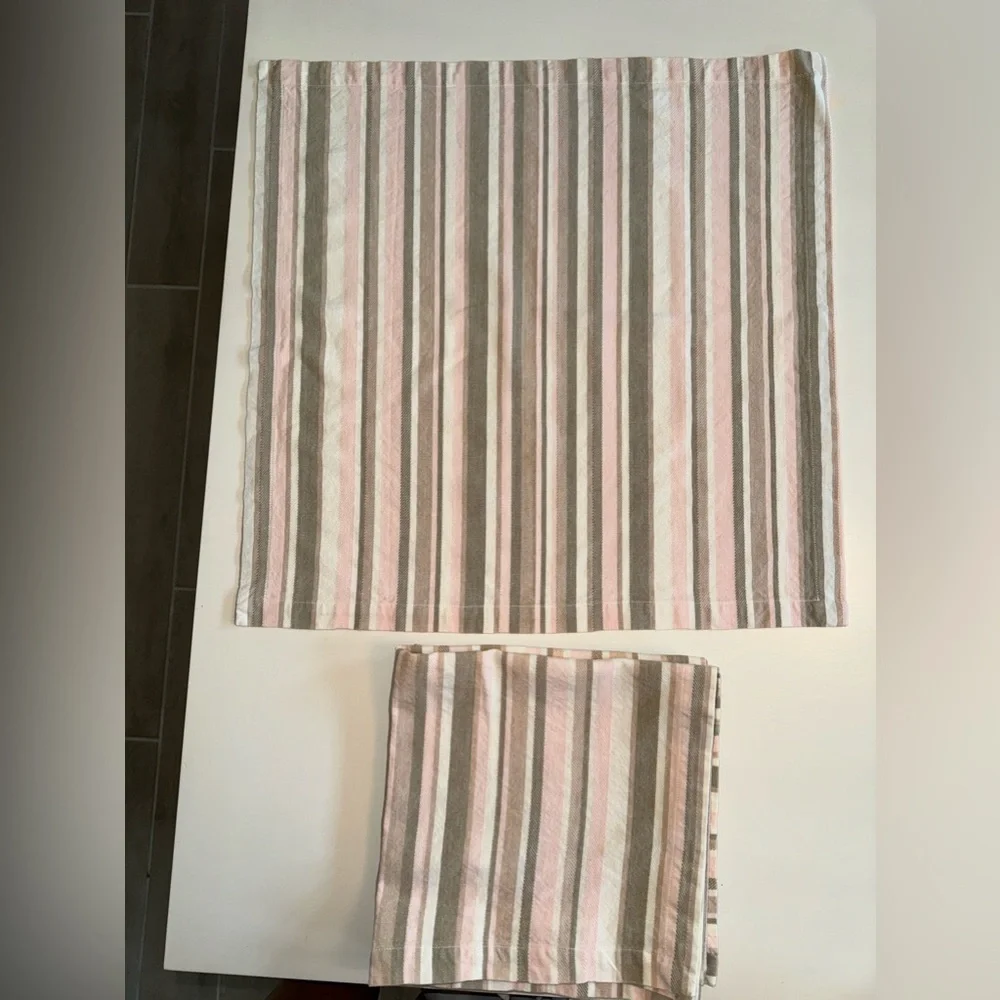 West Elm Linen Pink/Taupe/White striped Napkins or Place Settings.